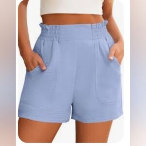 Light Blue 100% Cotton Coastal  Paper Bag Waist Shorts Small